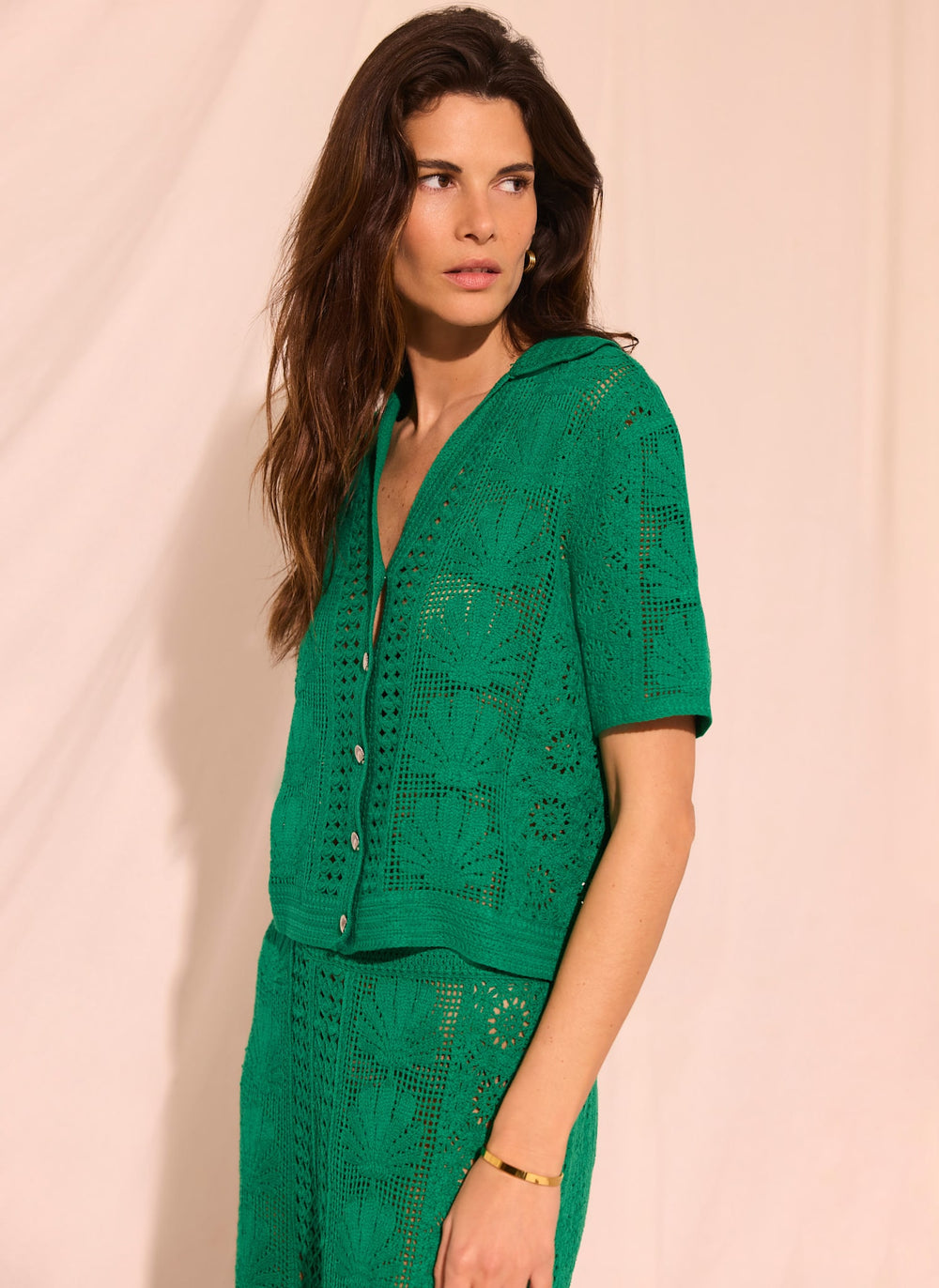 Green Crochet Shell Shirt