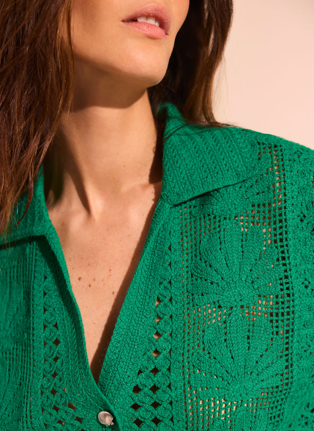 Green Crochet Shell Shirt
