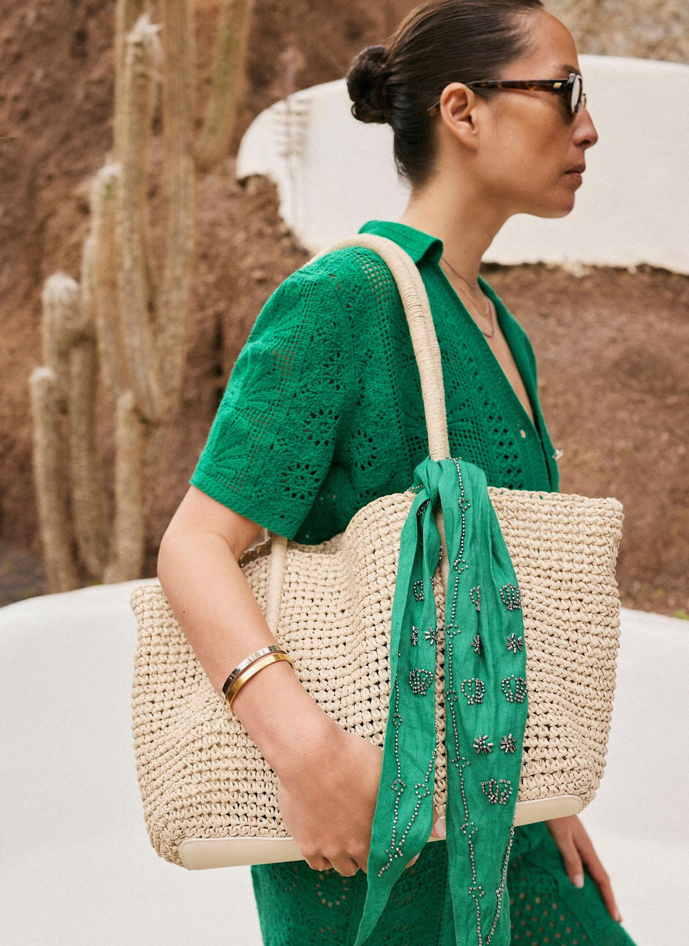 Green Crochet Shell Shirt