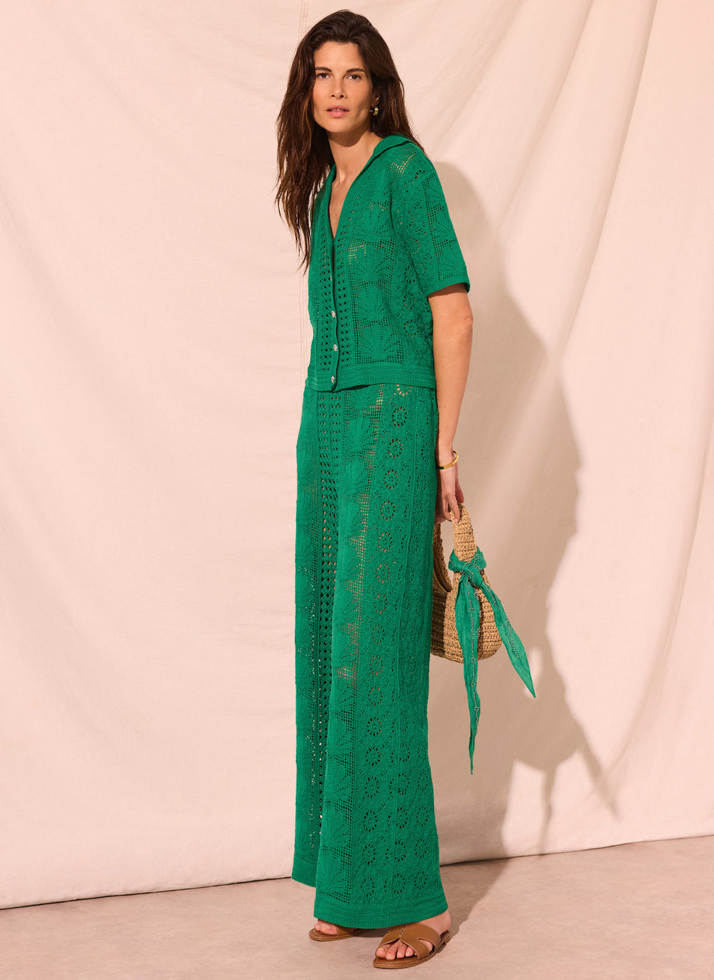 Green Crochet Shell Trousers