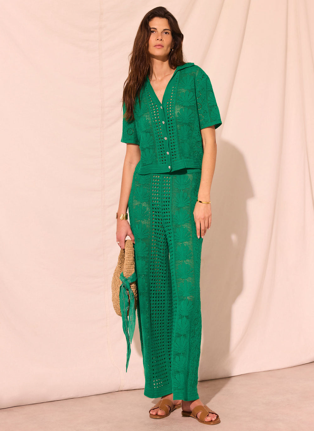 Green Crochet Shell Trousers