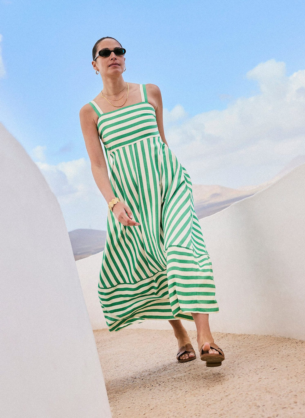 Green Striped Midi Dress