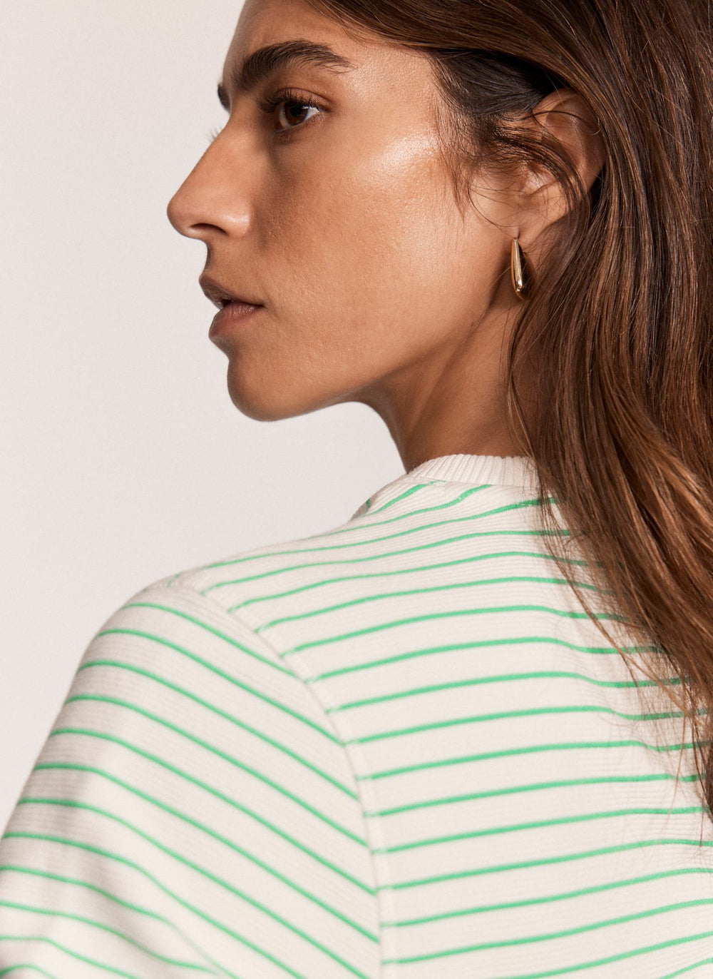 Green Textured Striped Sweatshirt