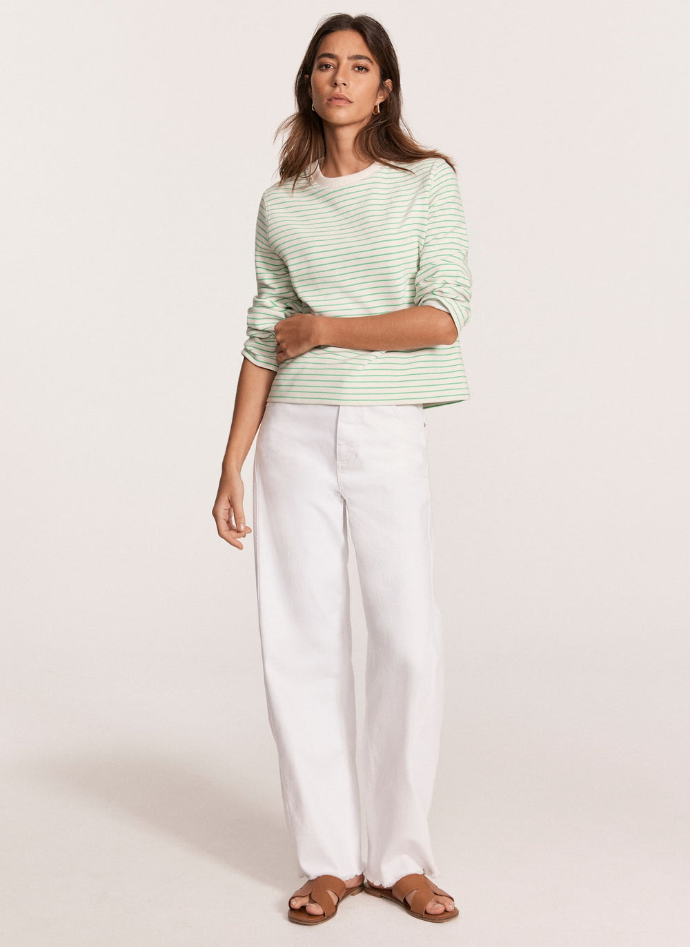 Green Textured Striped Sweatshirt