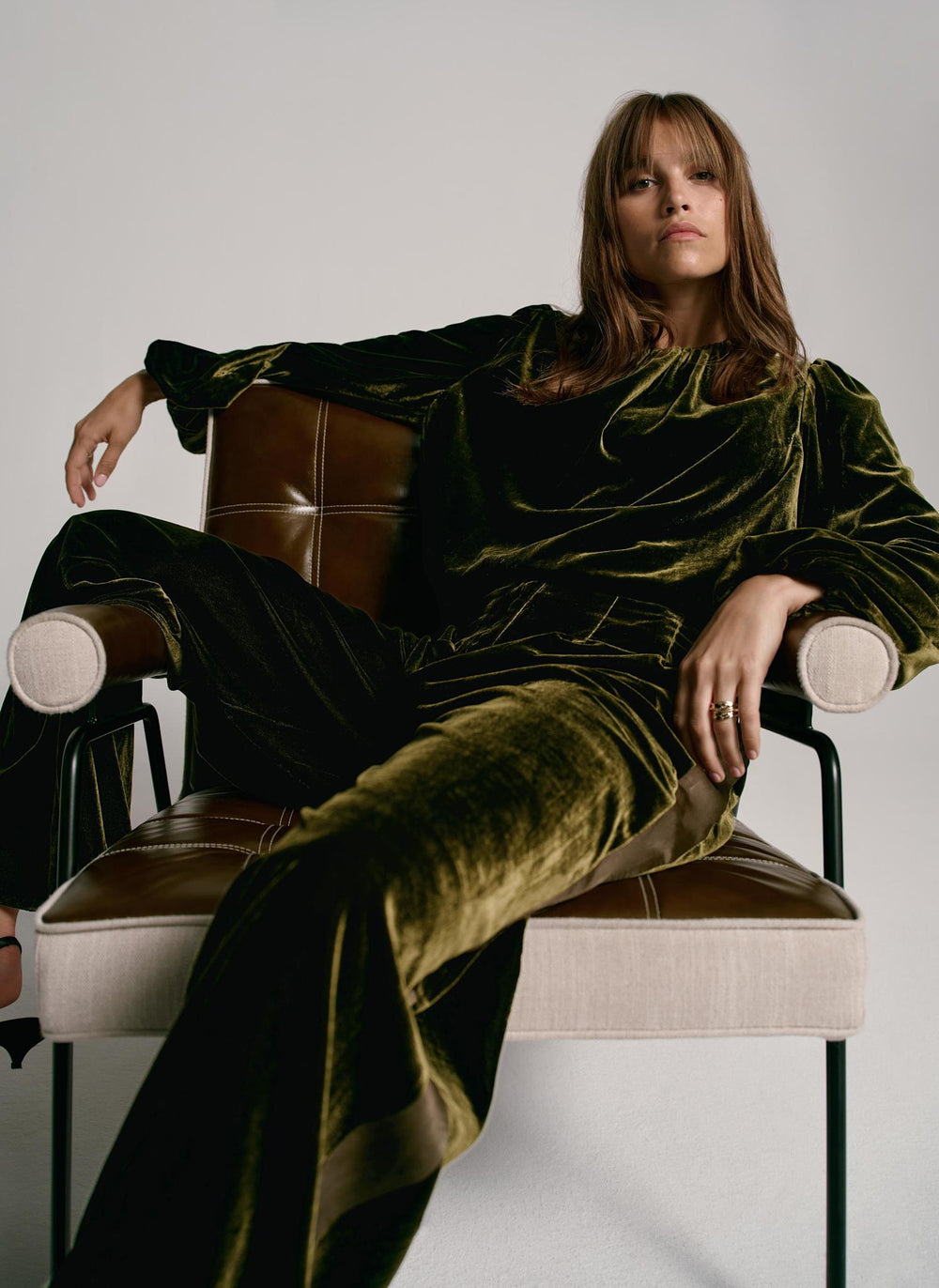 Khaki Velvet Long Sleeve Top