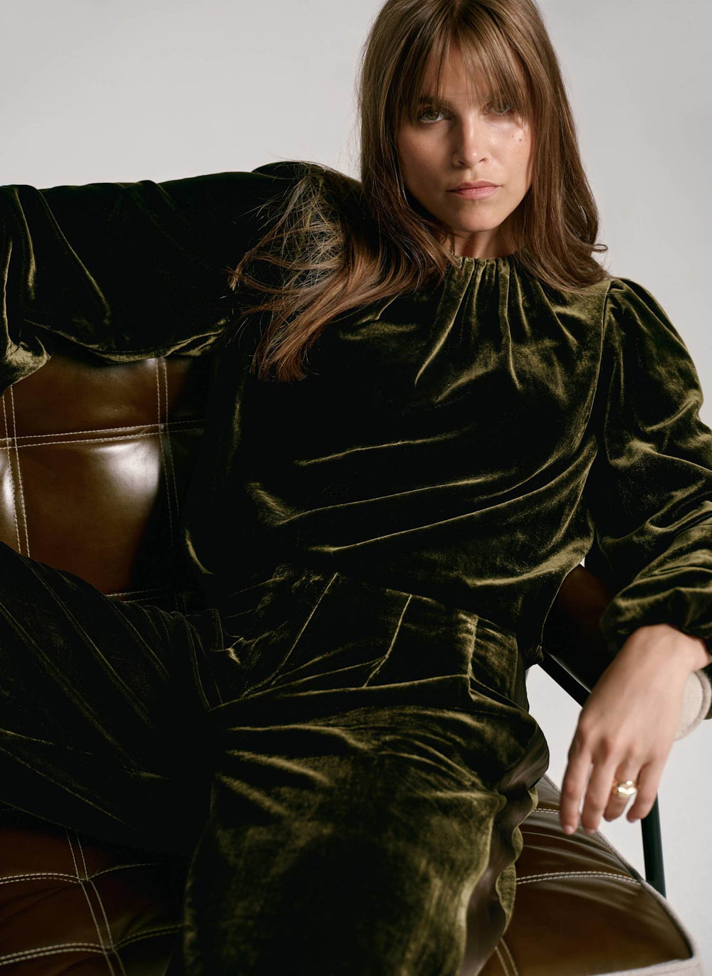 Khaki Velvet Long Sleeve Top