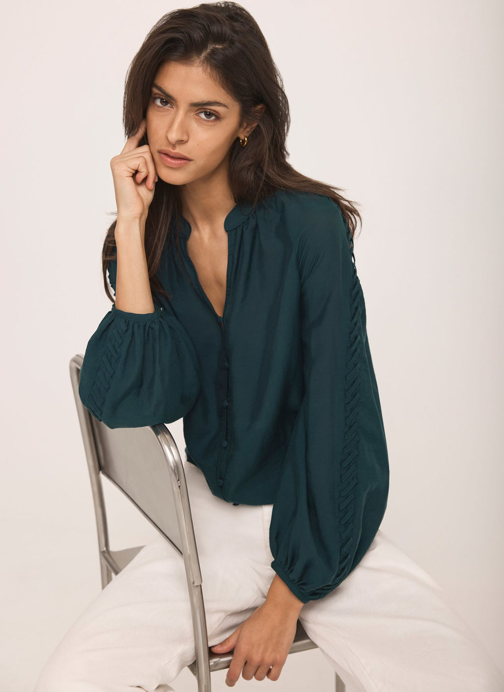 Teal Whipstitch Detail Blouse