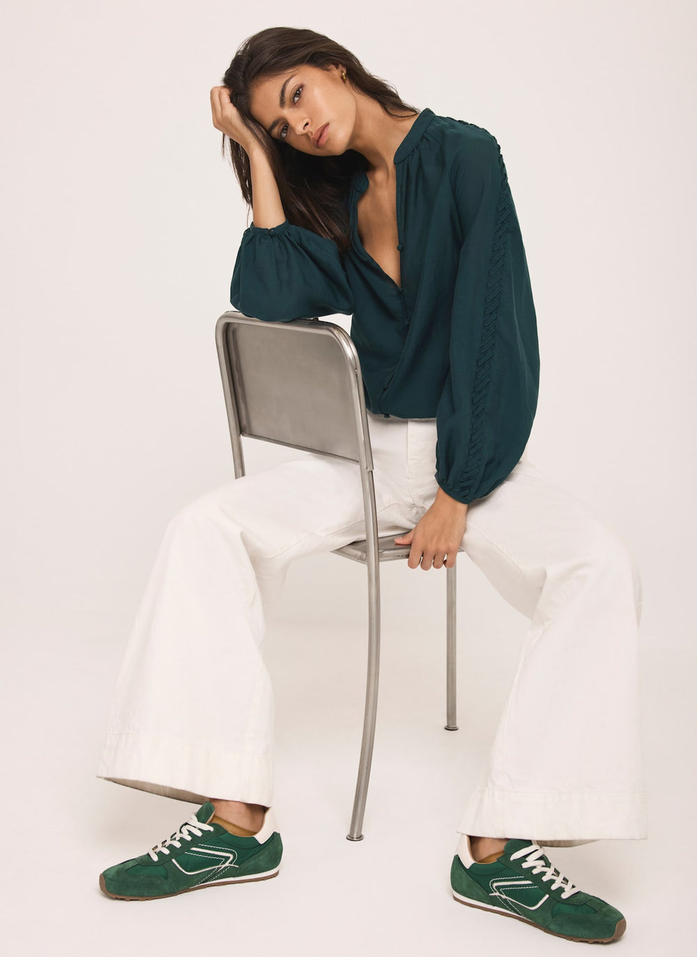 Teal Whipstitch Detail Blouse