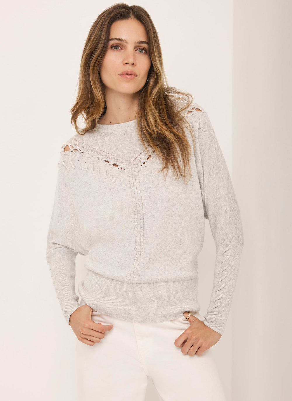 Grey Cotton Blend Stitch Detail Jumper