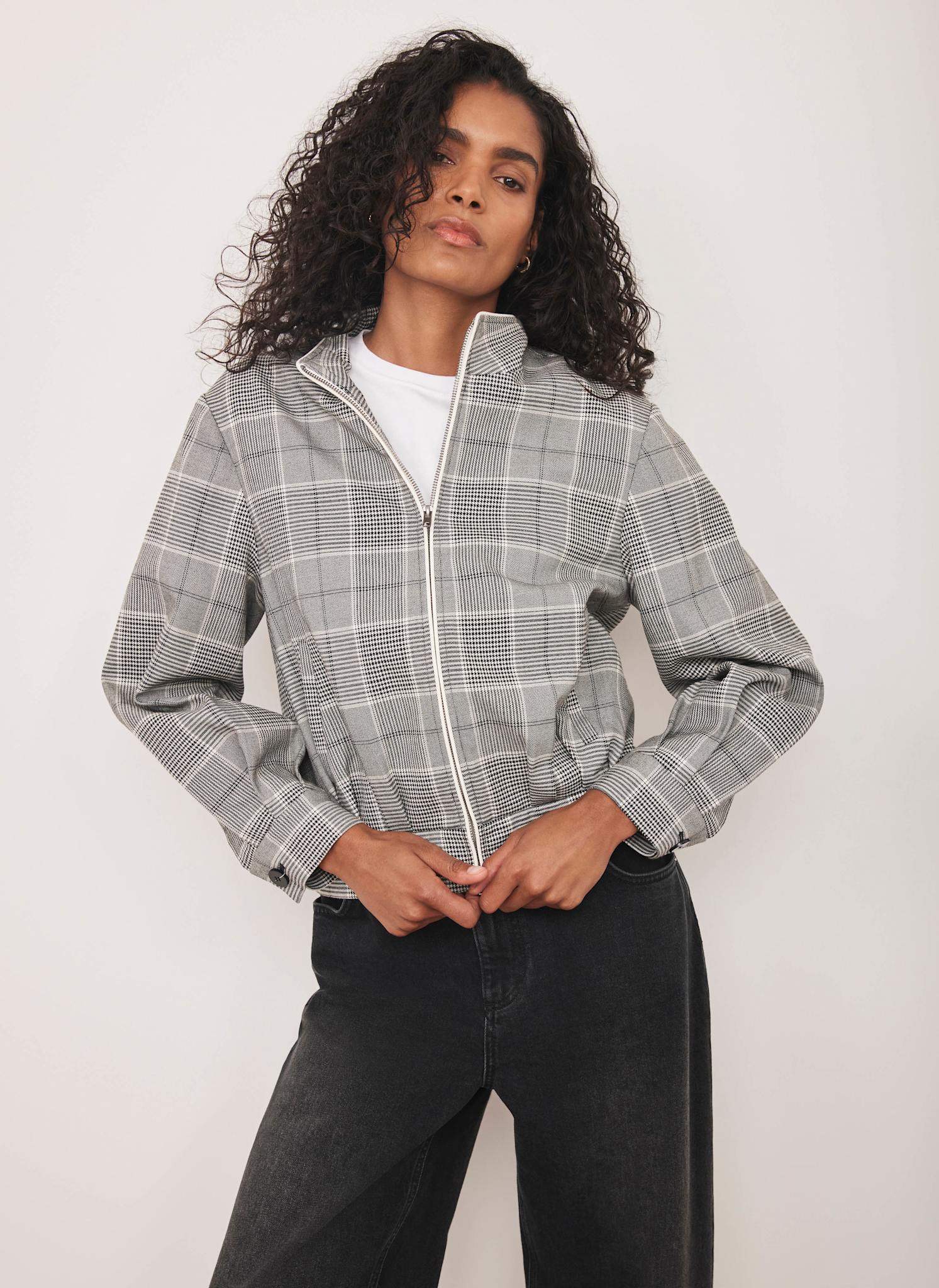 Grey Checked Bomber Jacket – Mint Velvet
