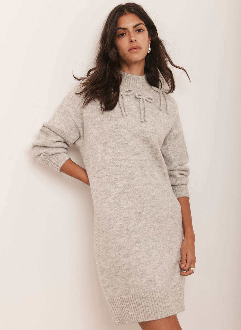 Grey Bow Knit Mini Dress