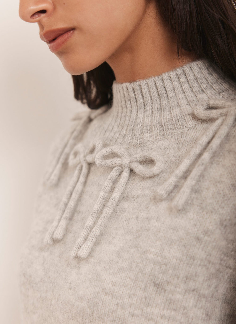 Grey Bow Knit Mini Dress