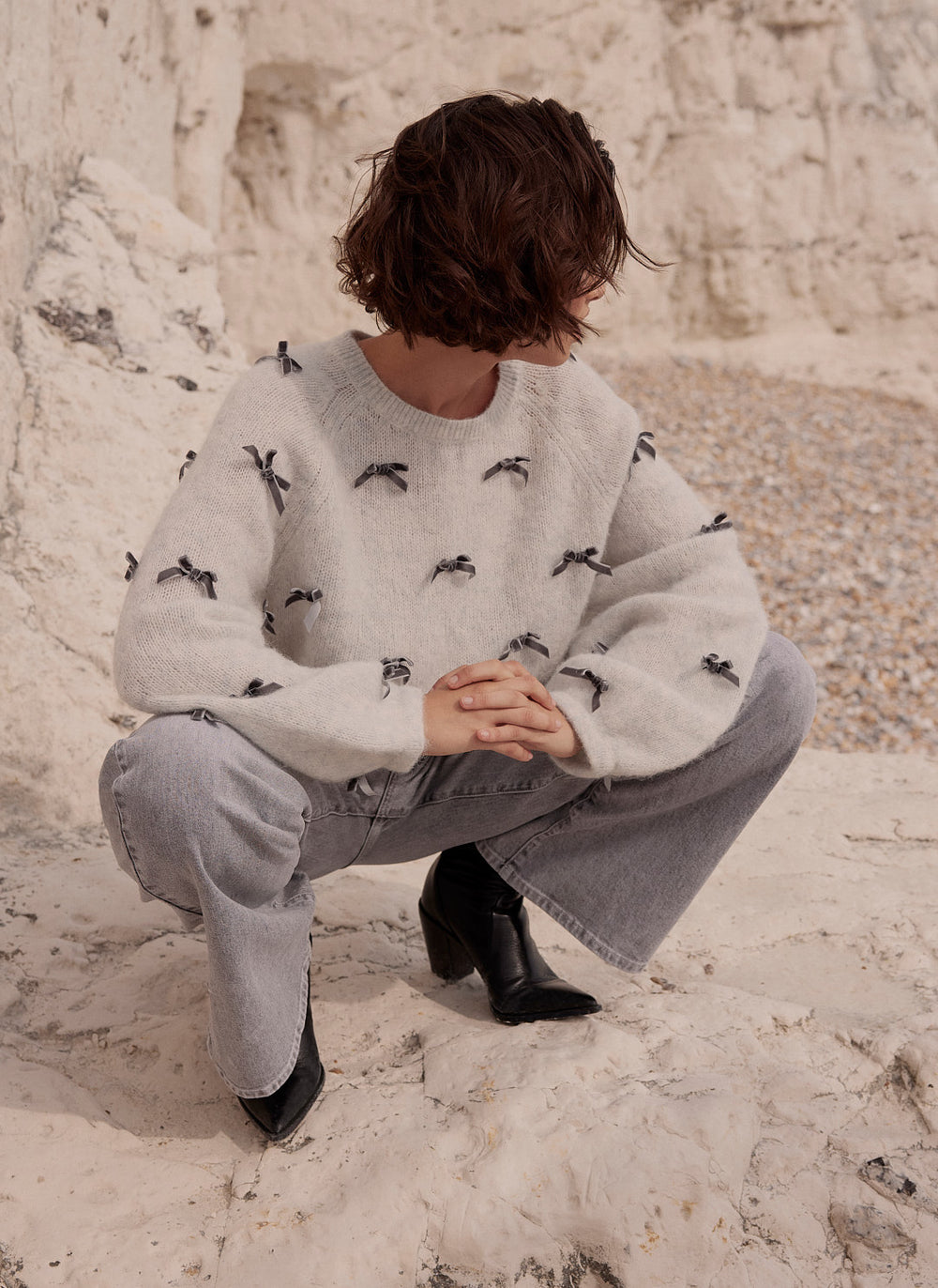 Grey Alpaca Blend Bow Detail Jumper