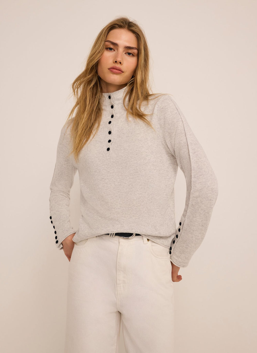 Grey Funnel Neck Knit Top