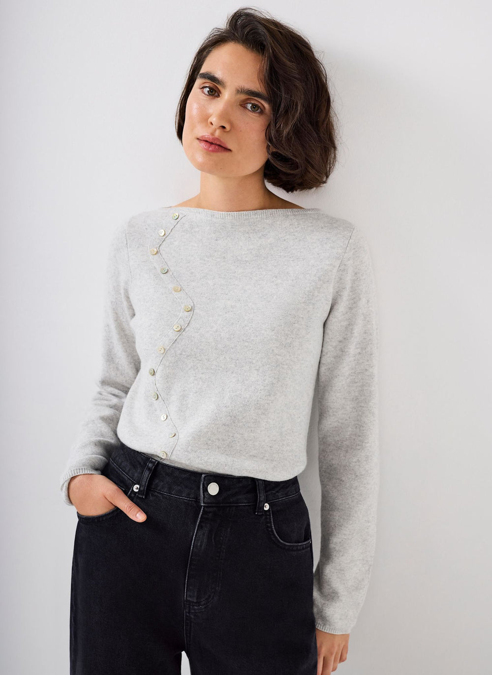 Grey Button Detail Knit Top