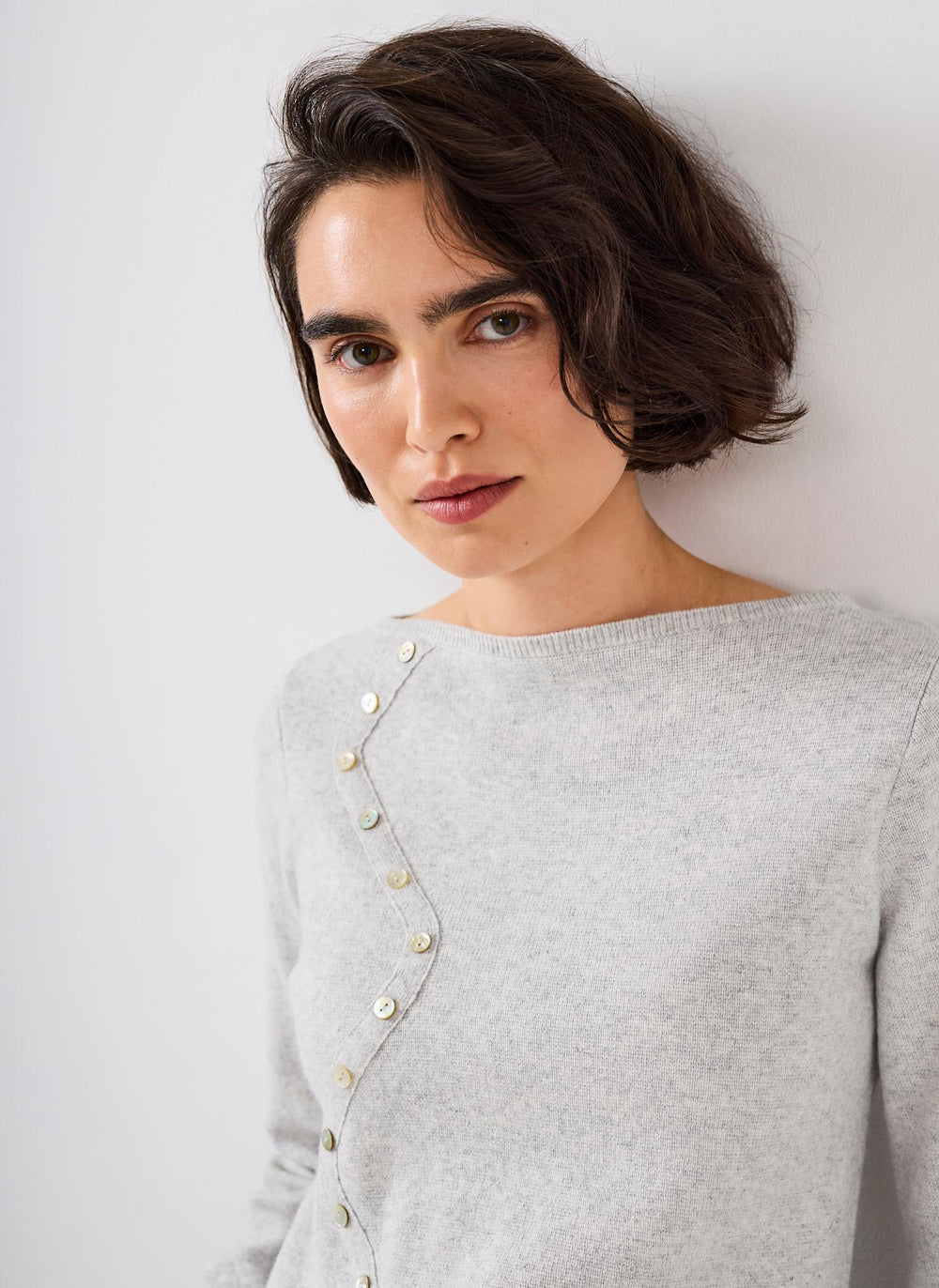 Grey Button Detail Knit Top