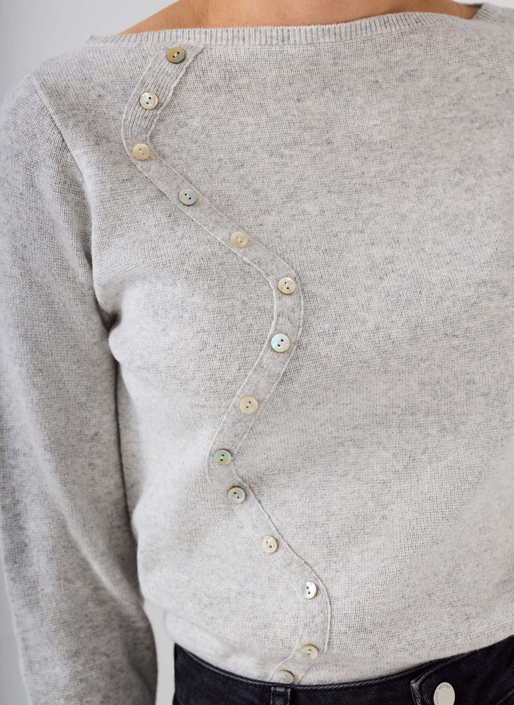 Grey Button Detail Knit Top