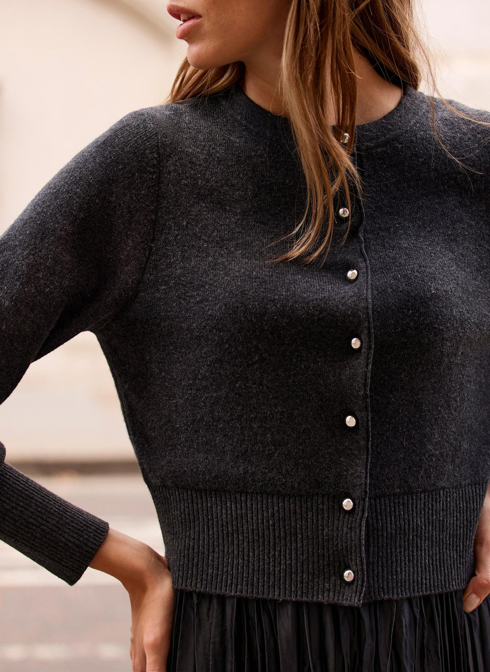 Grey Cardigan Layered Midi Dress