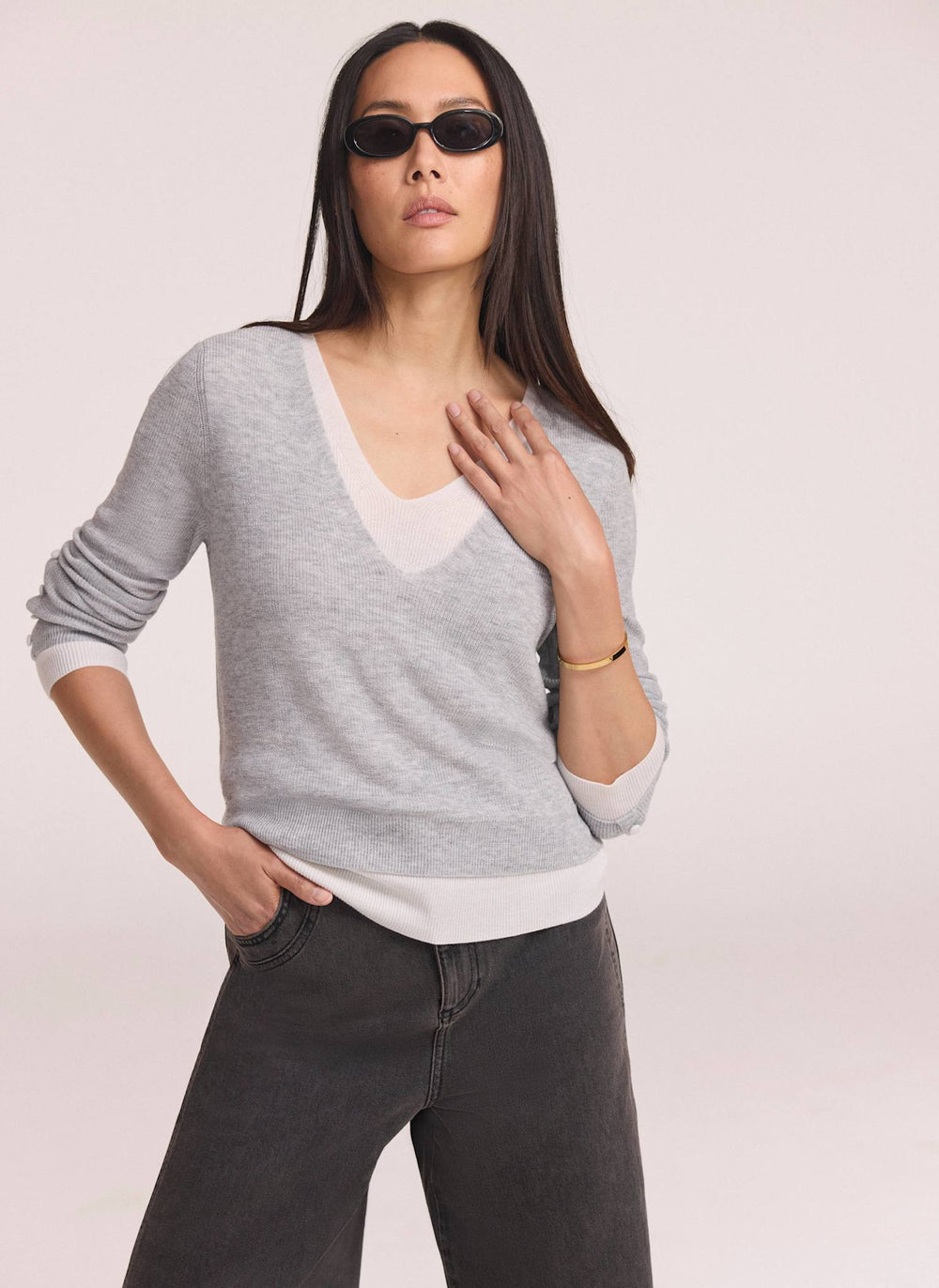 Grey Layered Detail Knit Top