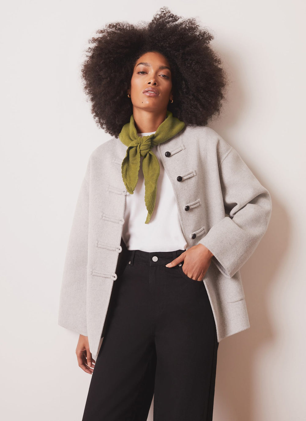 Grey Wool Blend Toggle Detail Coat