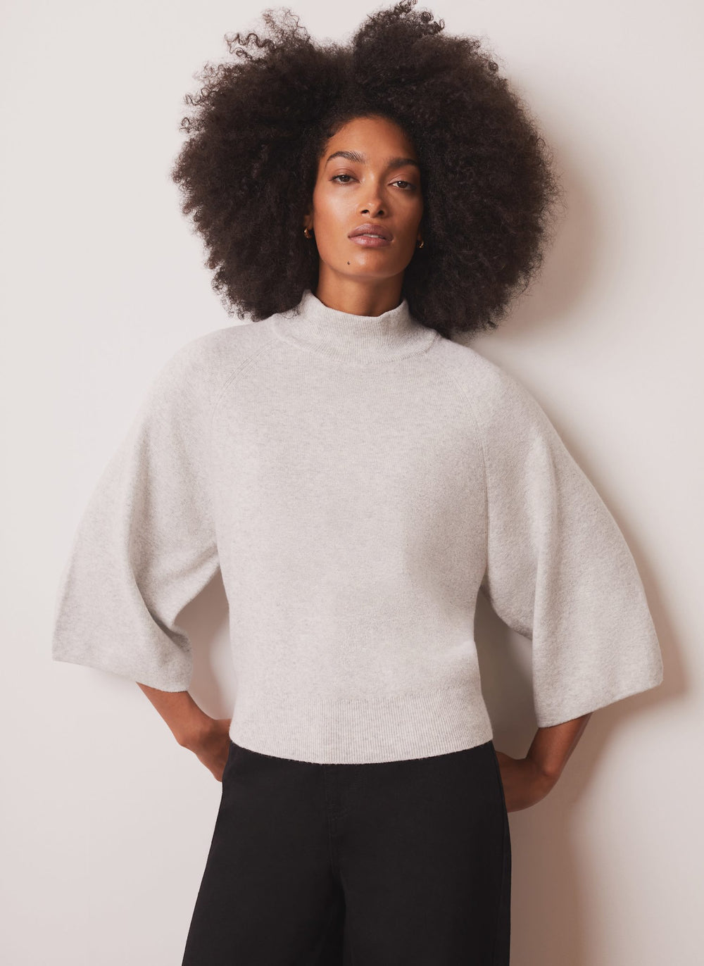 Grey Cotton Blend Wide Sleeve Top