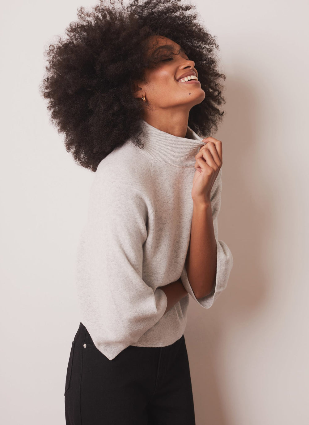 Grey Cotton Blend Wide Sleeve Top