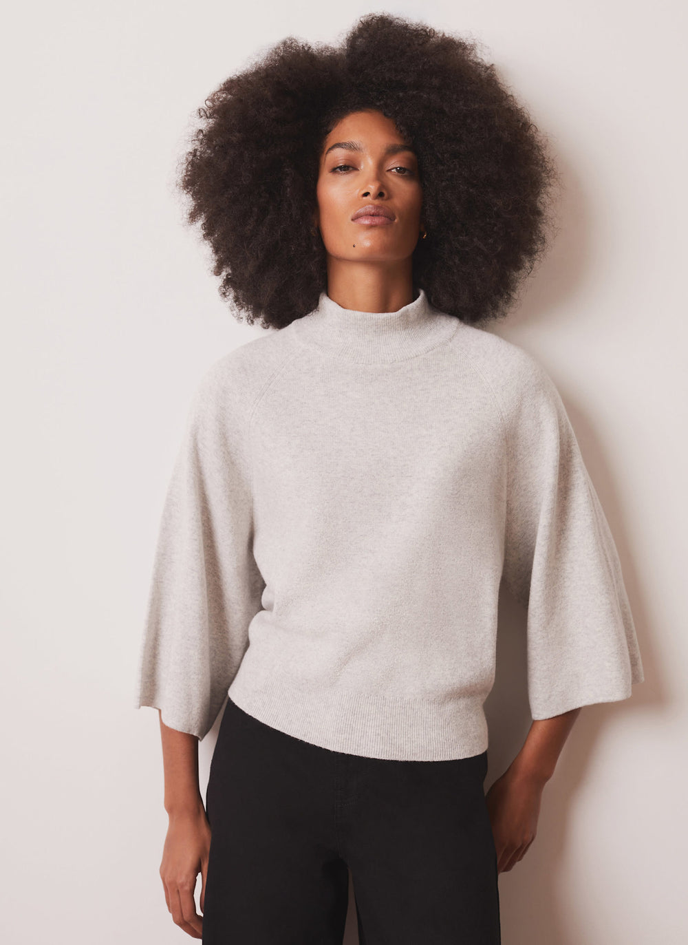 Grey Cotton Blend Wide Sleeve Top