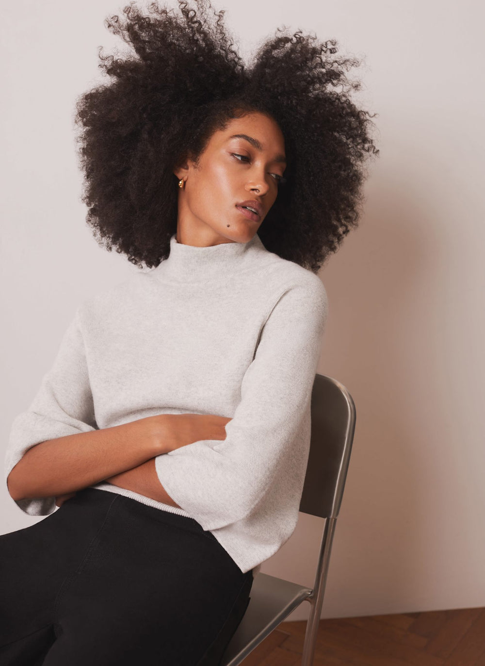 Grey Cotton Blend Wide Sleeve Top