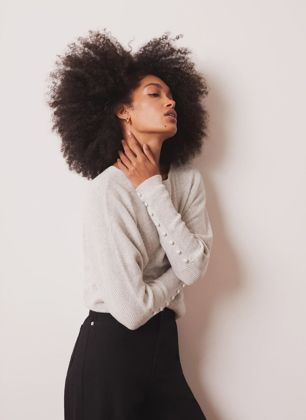 Grey Lace Detail Batwing Jumper