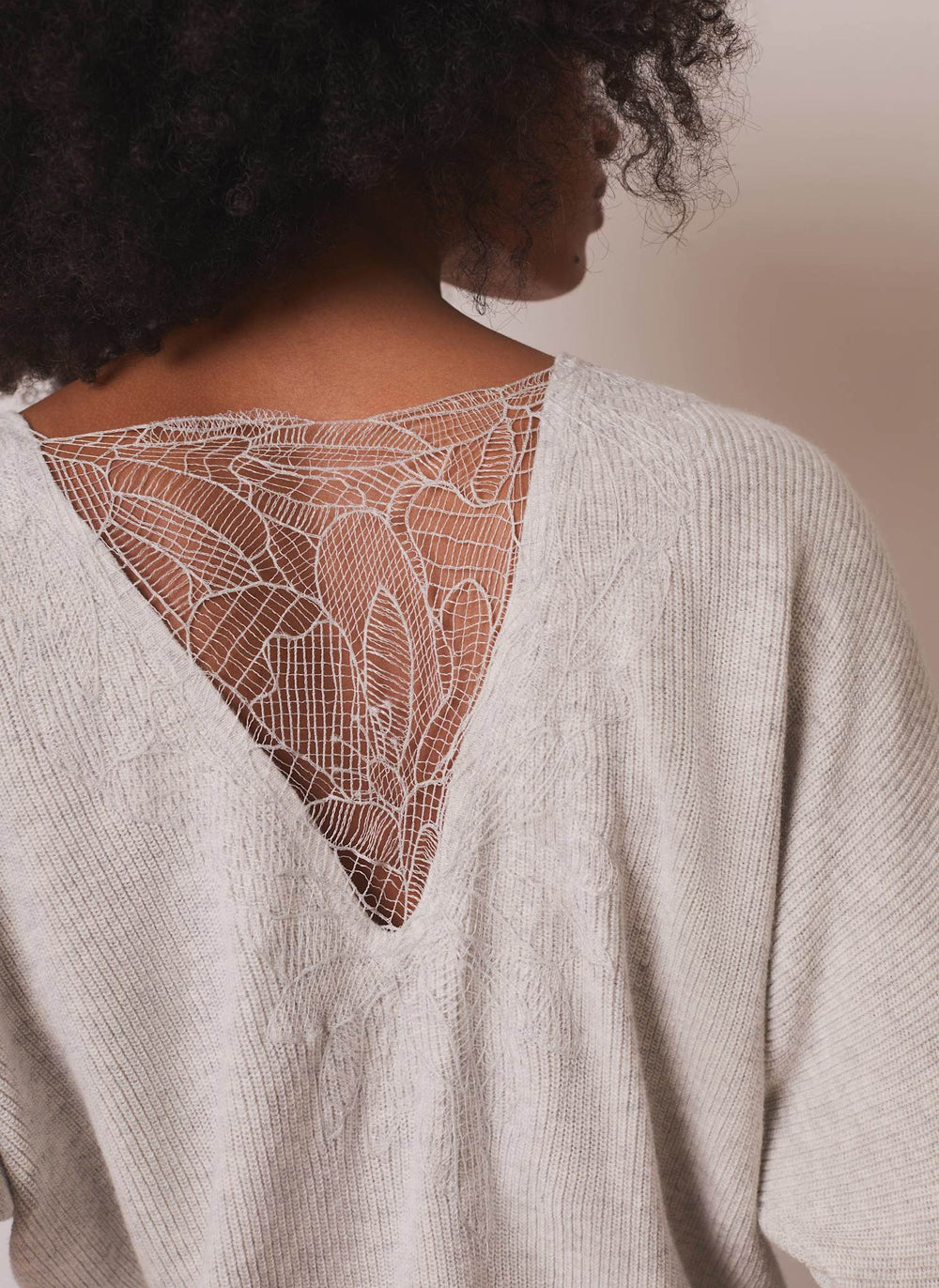Grey Lace Detail Batwing Jumper