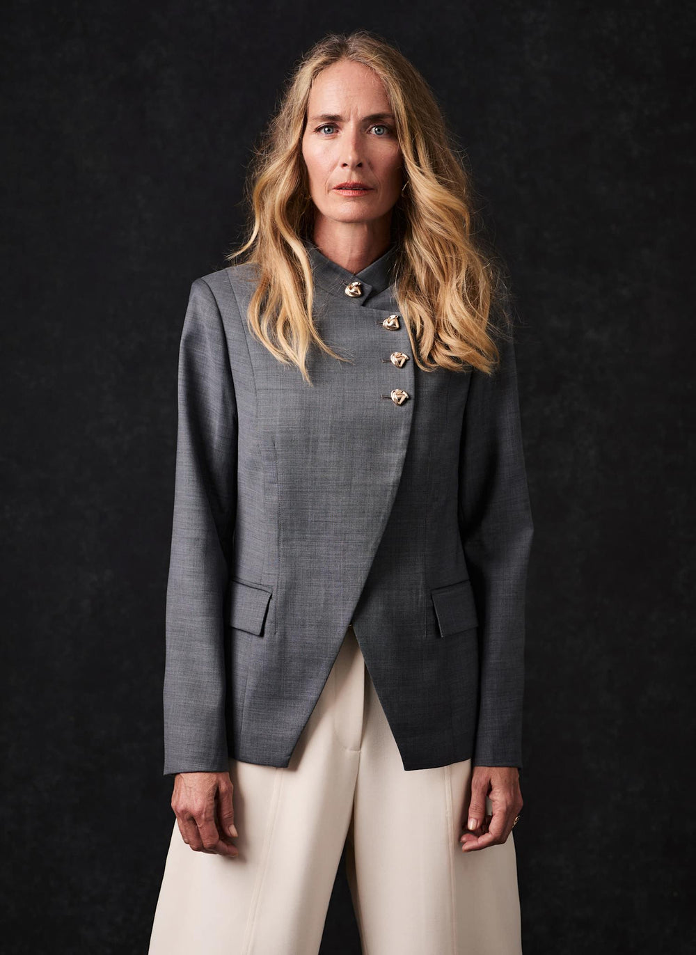 Grey Wool Blend Sculpted Blazer