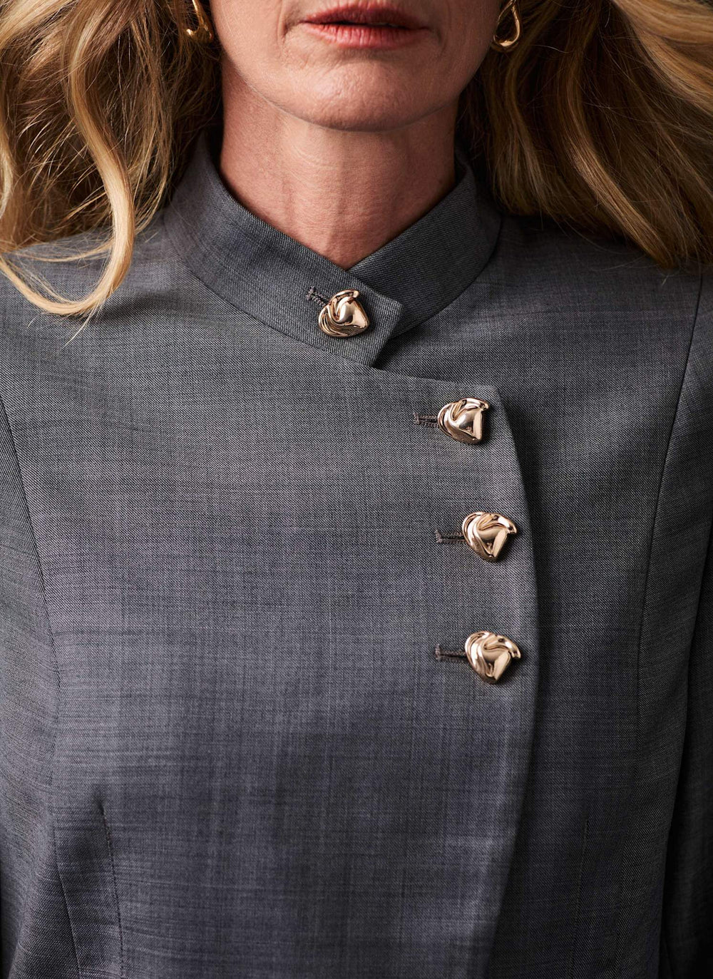 Grey Wool Blend Sculpted Blazer