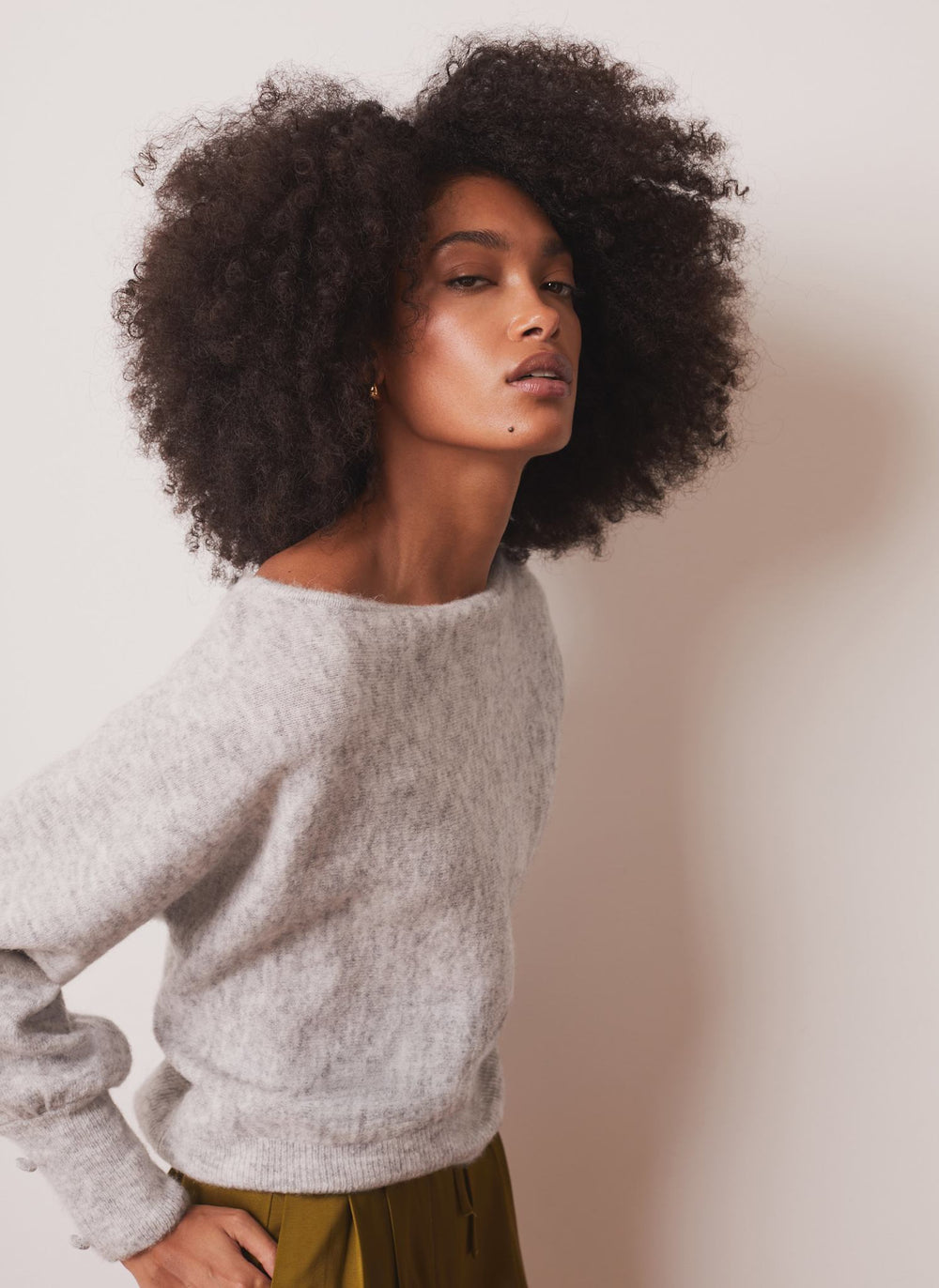Grey Slash Neck Jumper