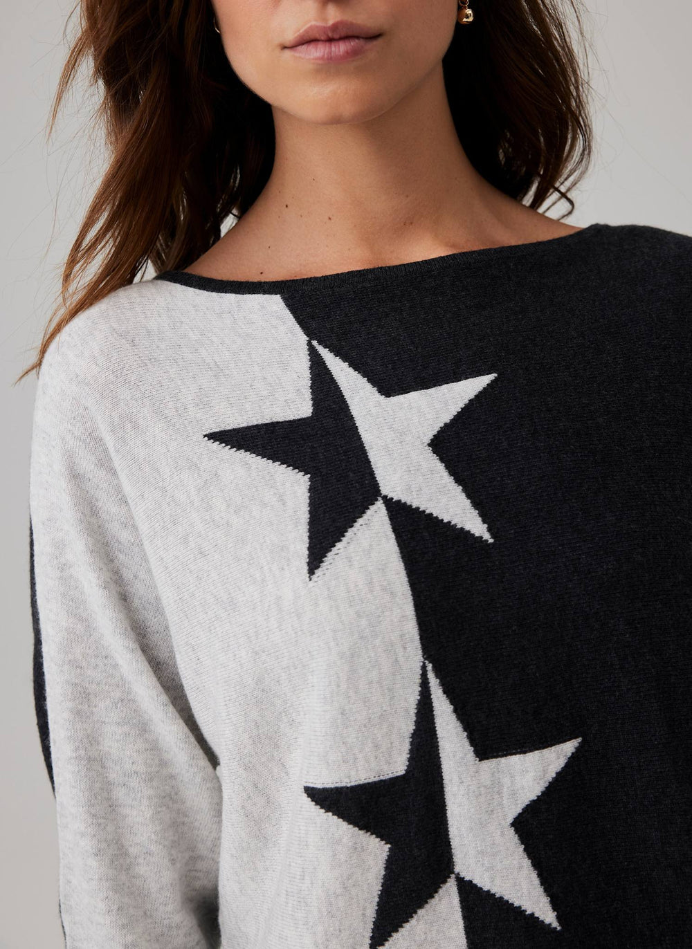 Grey Cotton Blend Fine Knit Batwing Jumper