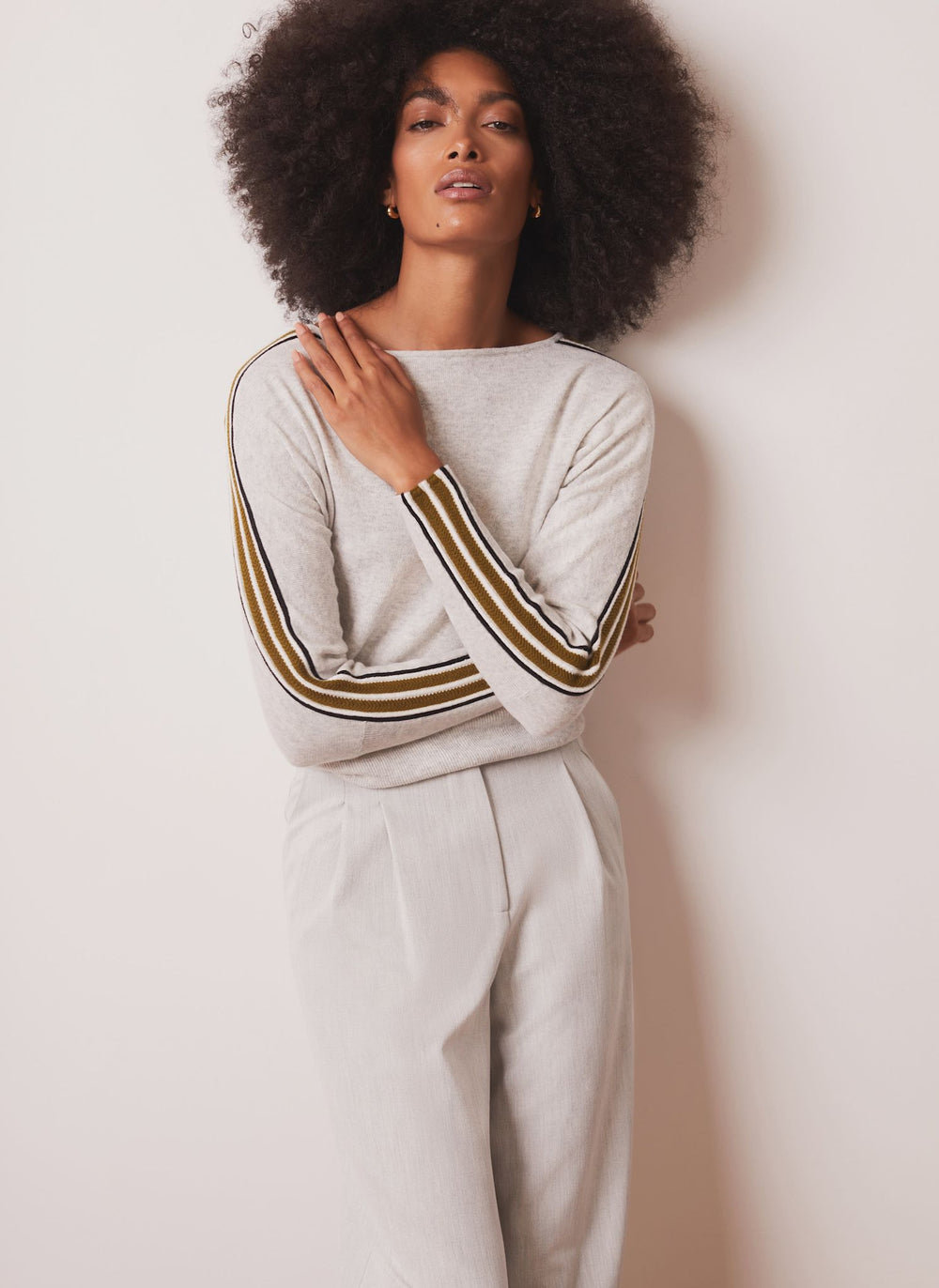 Grey Cotton Blend Stripe Detail Jumper