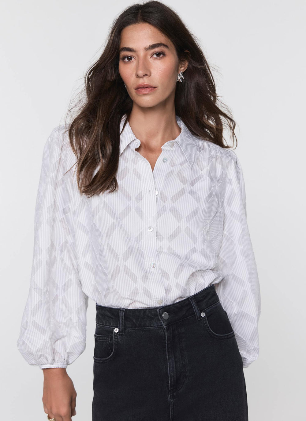 Grey Diamond Striped Jacquard Shirt