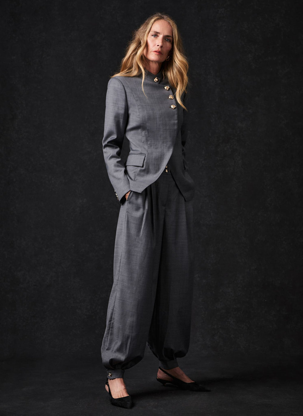 Grey Wool Blend Tailored Balloon Leg Trousers