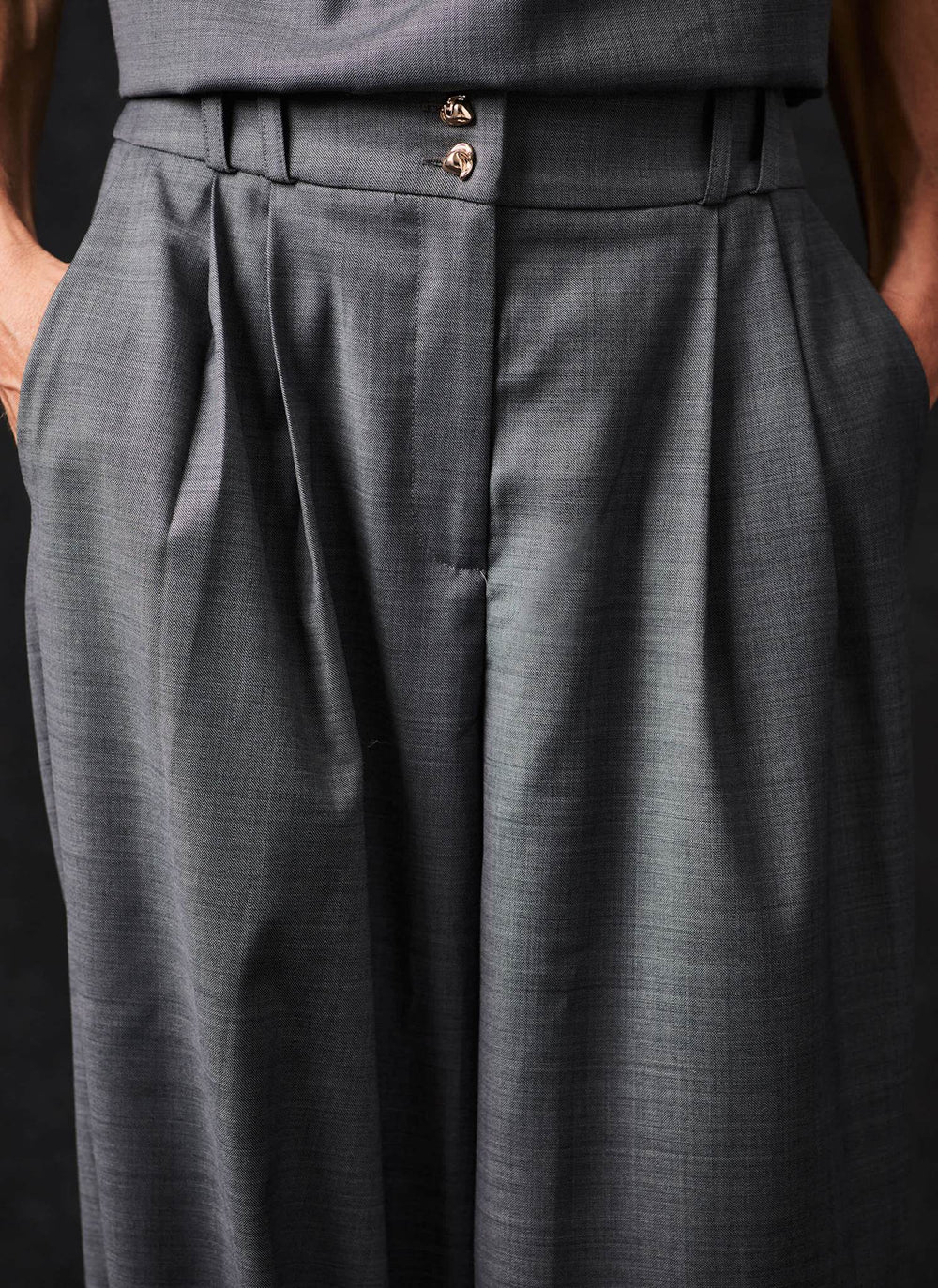 Grey Wool Blend Tailored Balloon Leg Trousers
