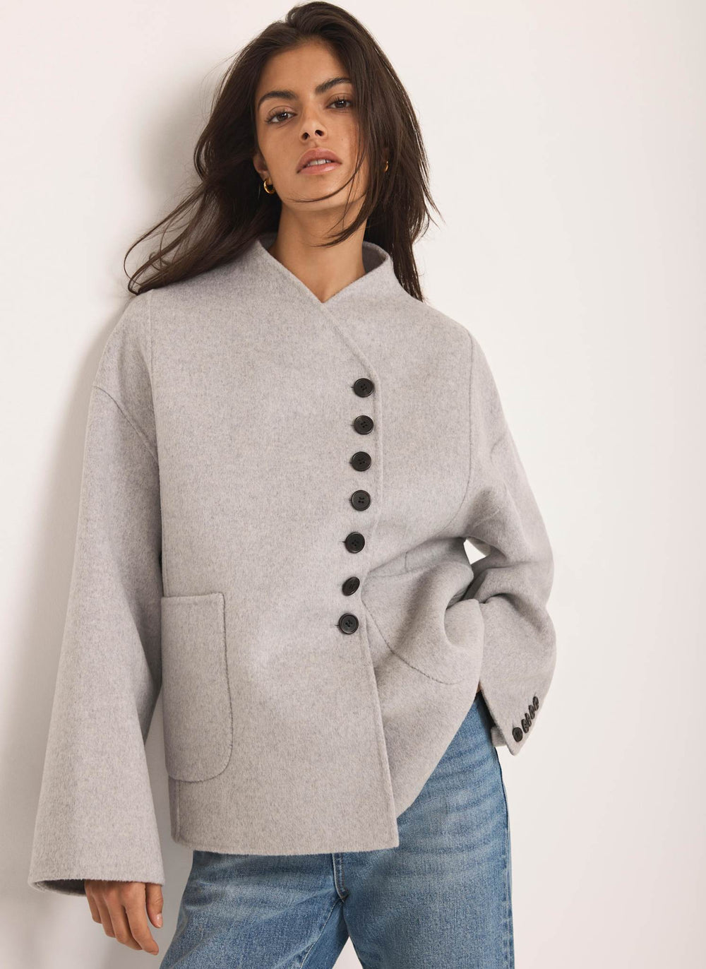 Grey Hand Finished Button Detail Jacket