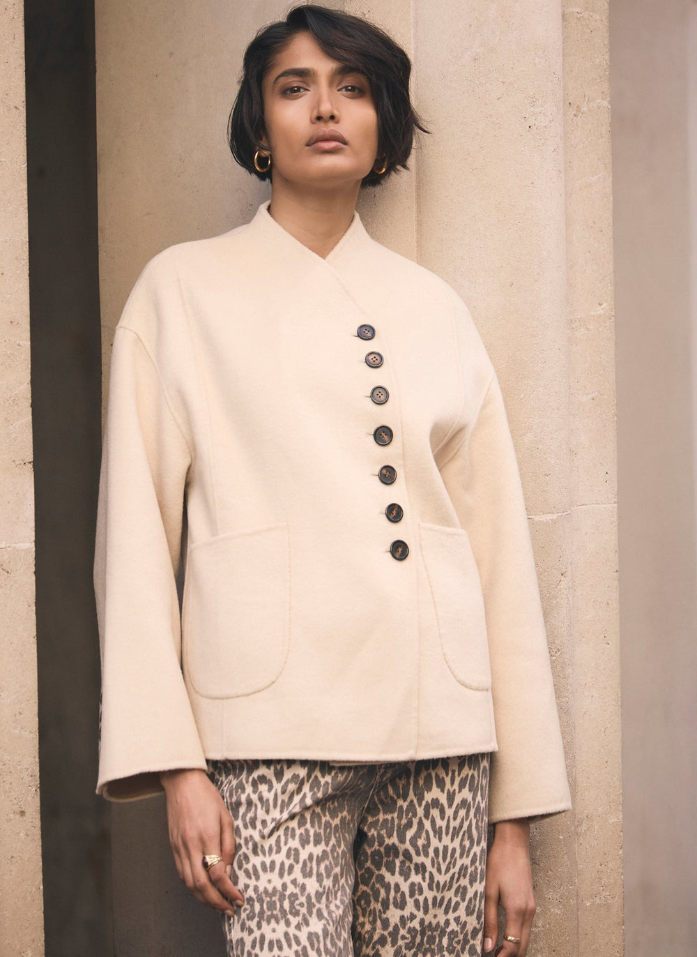 Neutral Hand Finished Button Detail Jacket