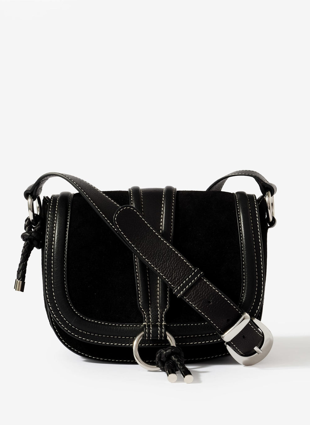 Harper Black Suede Saddle Bag