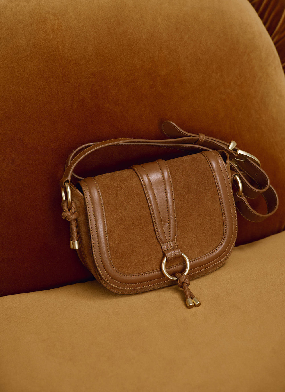 Harper Tan Suede Saddle Bag