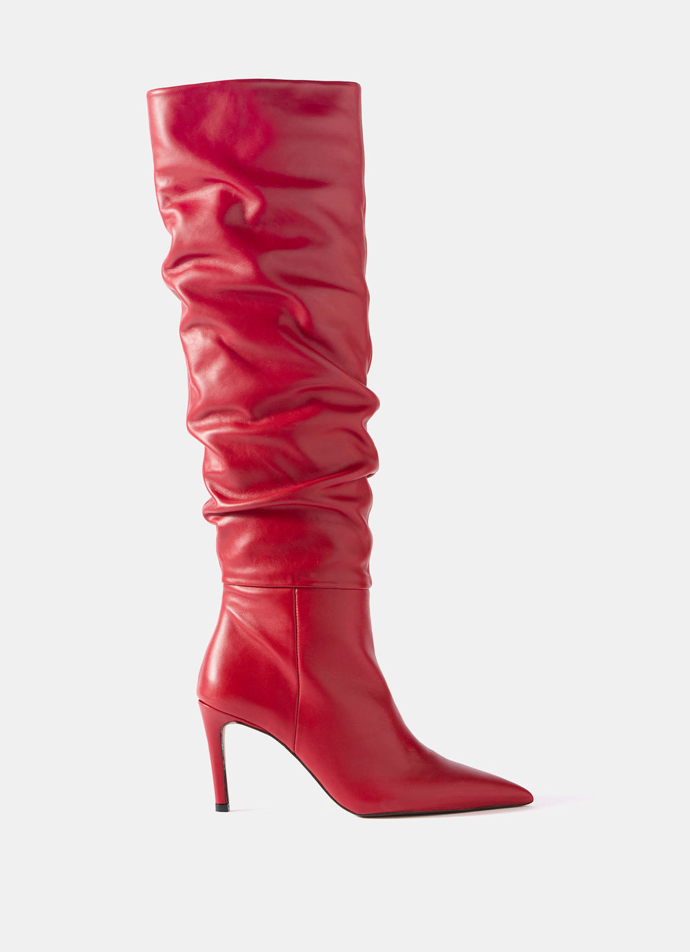 Hazel Red Leather Knee High Boots