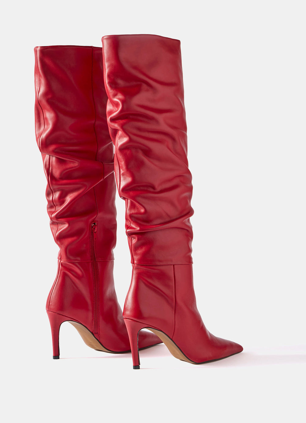 Hazel Red Leather Knee High Boots