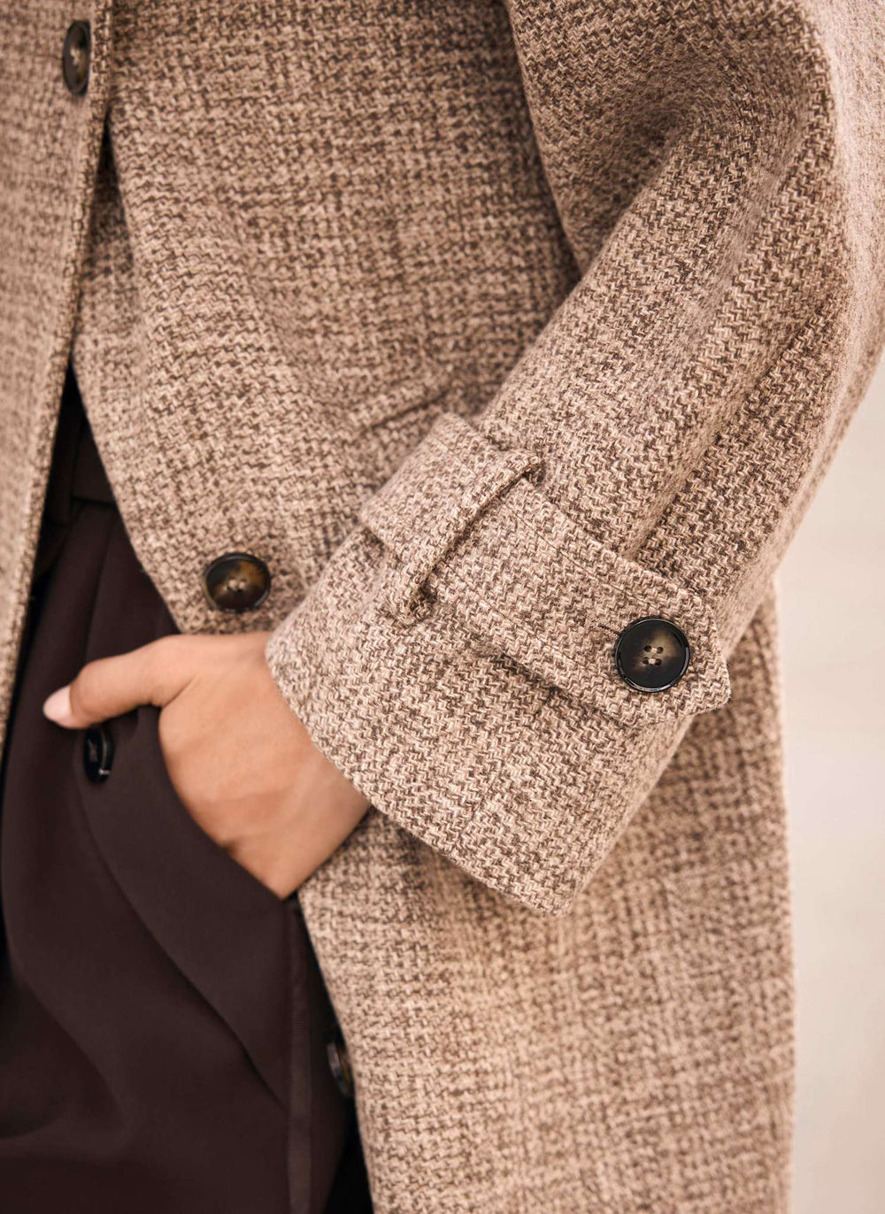 Neutral Wool Blend Heritage Check Coat