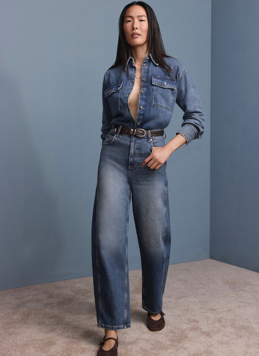 Mid Indigo Barrel Leg Jeans