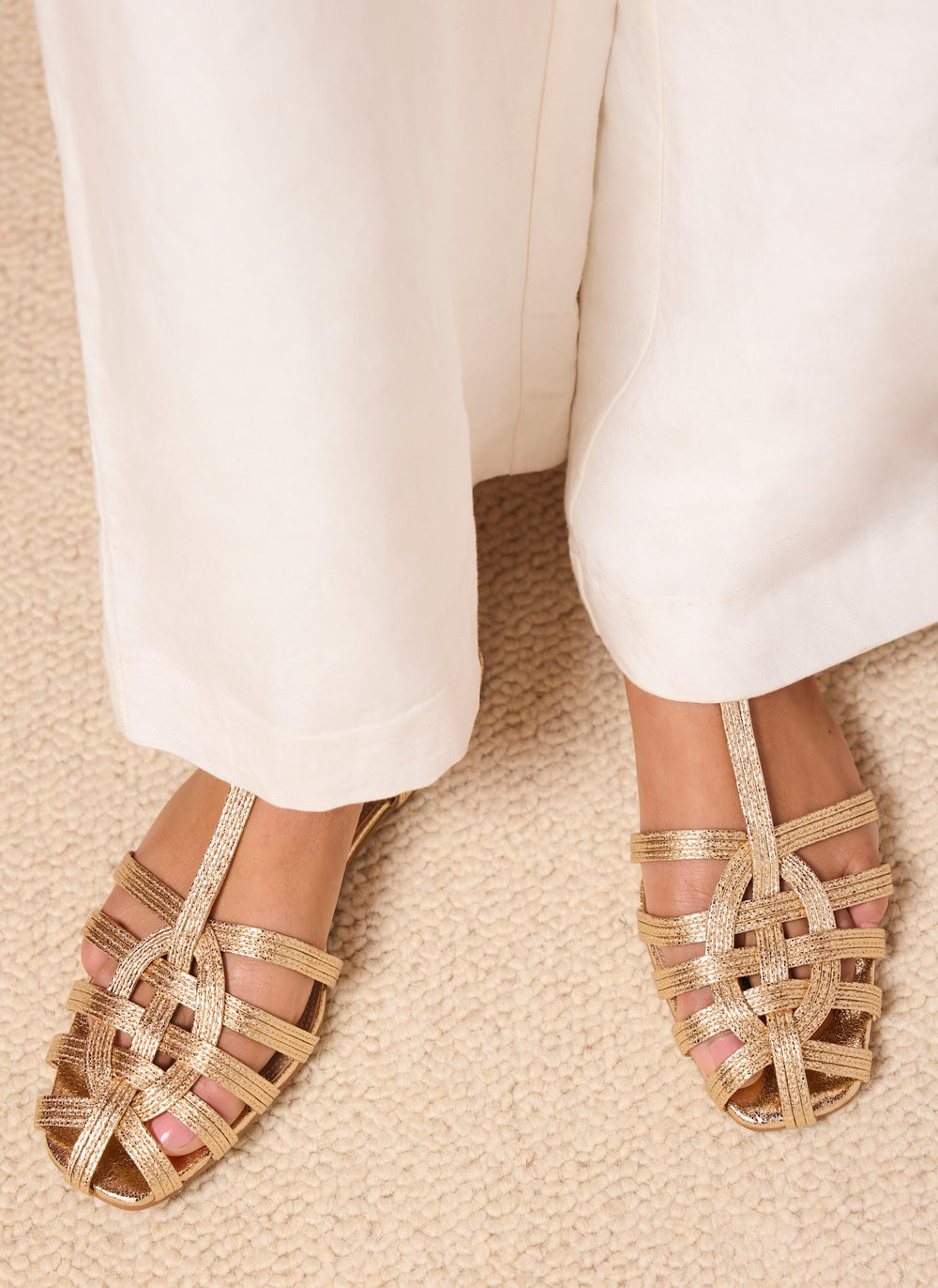 Hollie Gold Fisherman Flat Sandals