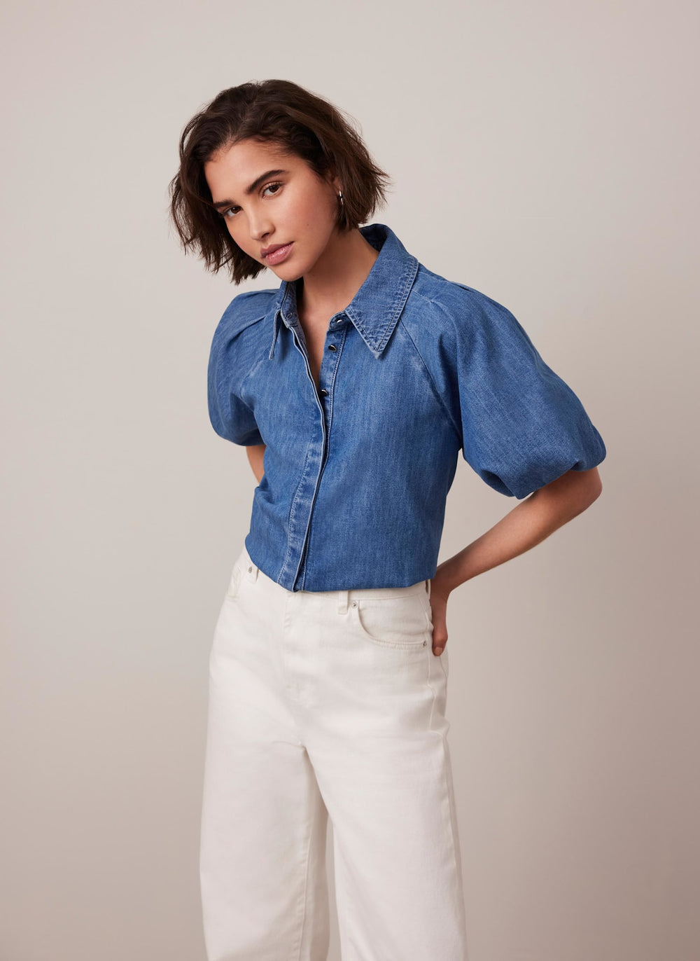 Indigo Denim Puff Sleeve Shirt