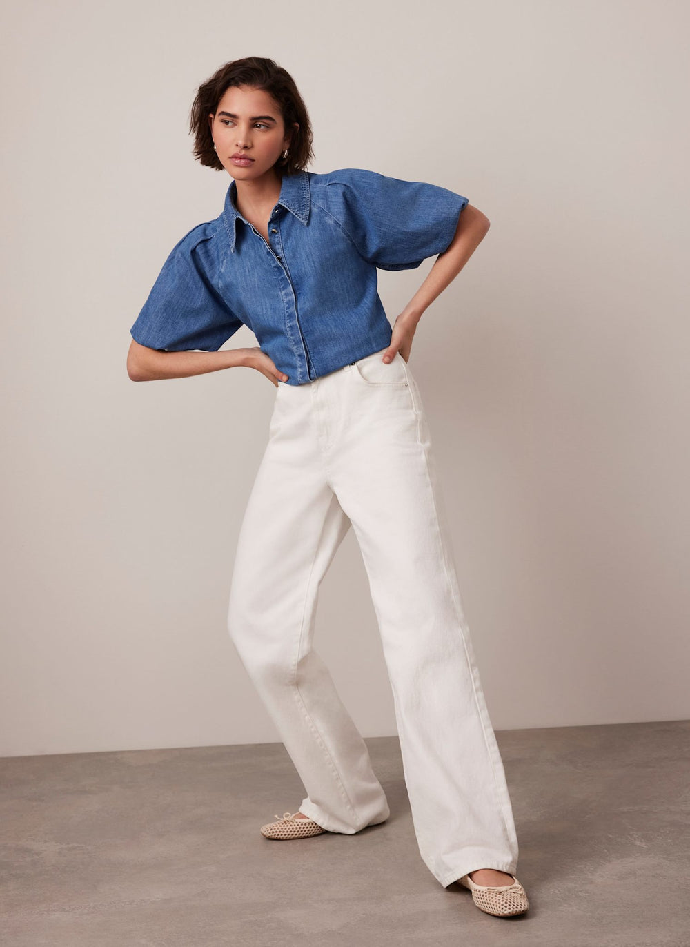 Indigo Denim Puff Sleeve Shirt