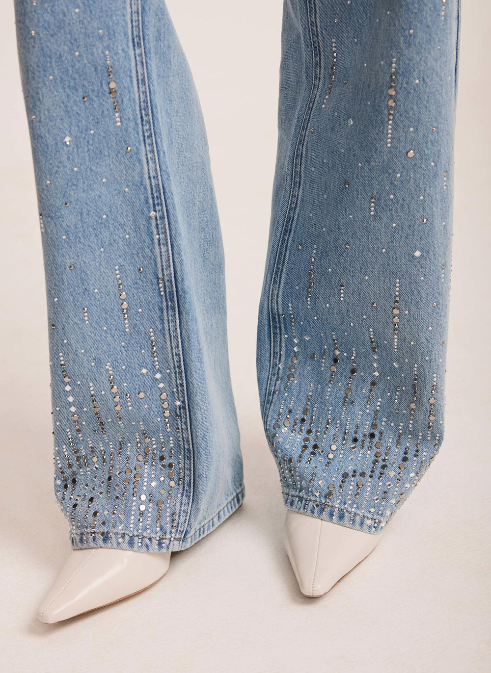 Indigo Cotton Embellished Wide Jeans